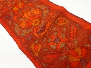 リサイクル　手織り真綿紬花に鳥模様織出し名古屋帯